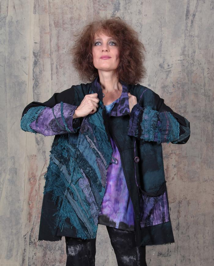 highly detailed teal and purple oversized/plus size jacket