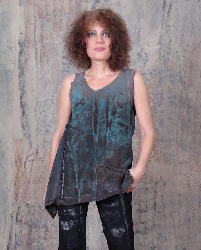 hand-painted 'patina' mauve tank top