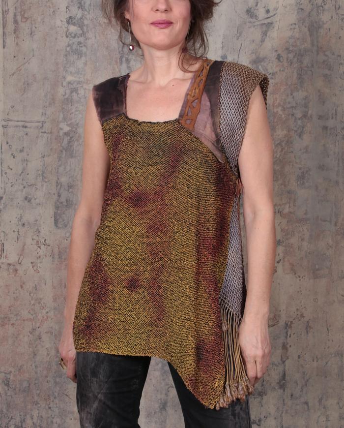 asymmetrical hand-woven silk avant-garde art-to-wear fall weight top