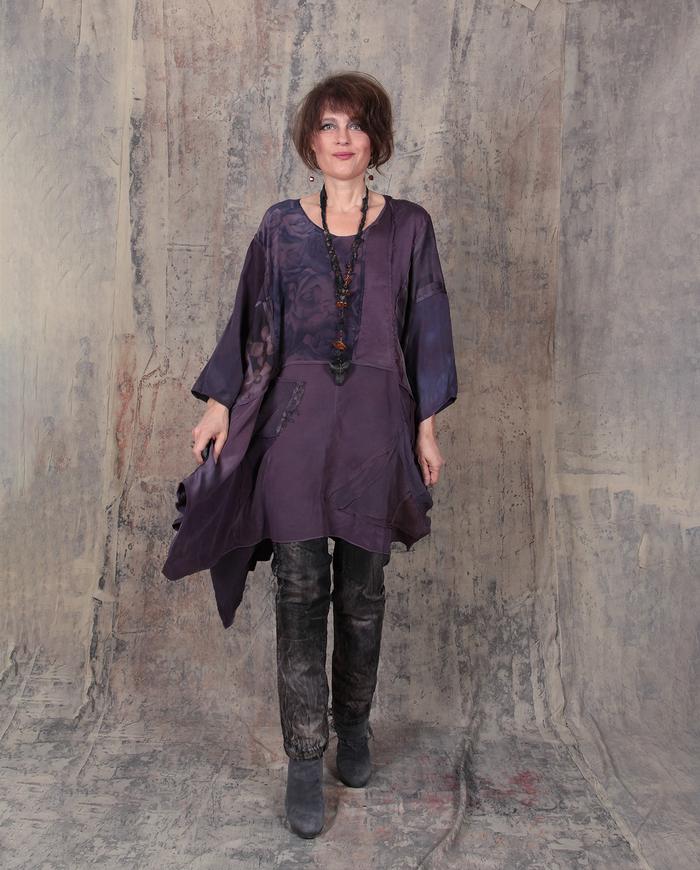 oversized/plus size fluid silk crepe patchwork dress/tunic