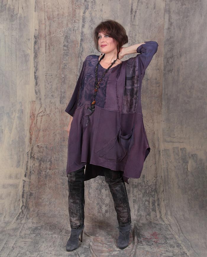 oversized/plus size fluid silk crepe patchwork dress/tunic