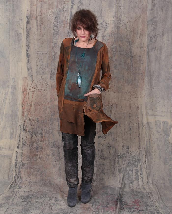 edgy distressed rust and verdigris wearable art tent tunic or dress