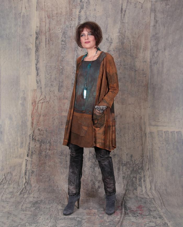 edgy distressed rust and verdigris wearable art tent tunic or dress