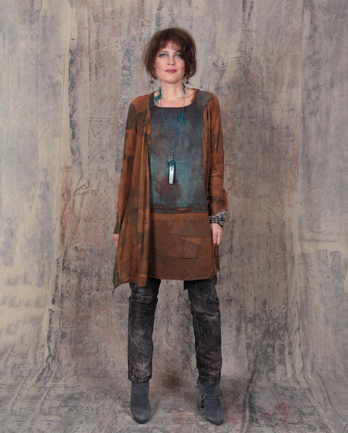 edgy distressed rust and verdigris wearable art tent tunic or dress