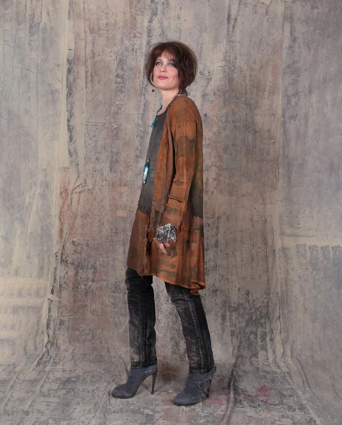 edgy distressed rust and verdigris wearable art tent tunic or dress