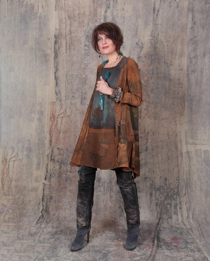 edgy distressed rust and verdigris wearable art tent tunic or dress