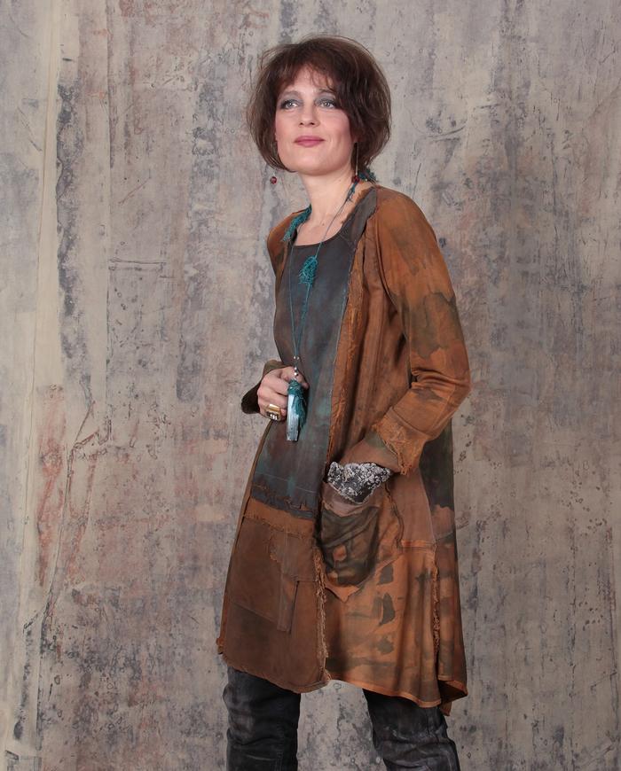 edgy distressed rust and verdigris wearable art tent tunic or dress