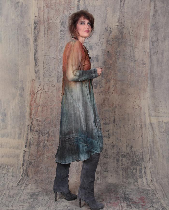 'rising sun' ombre detailed Belgian linen gauze dress/tunic