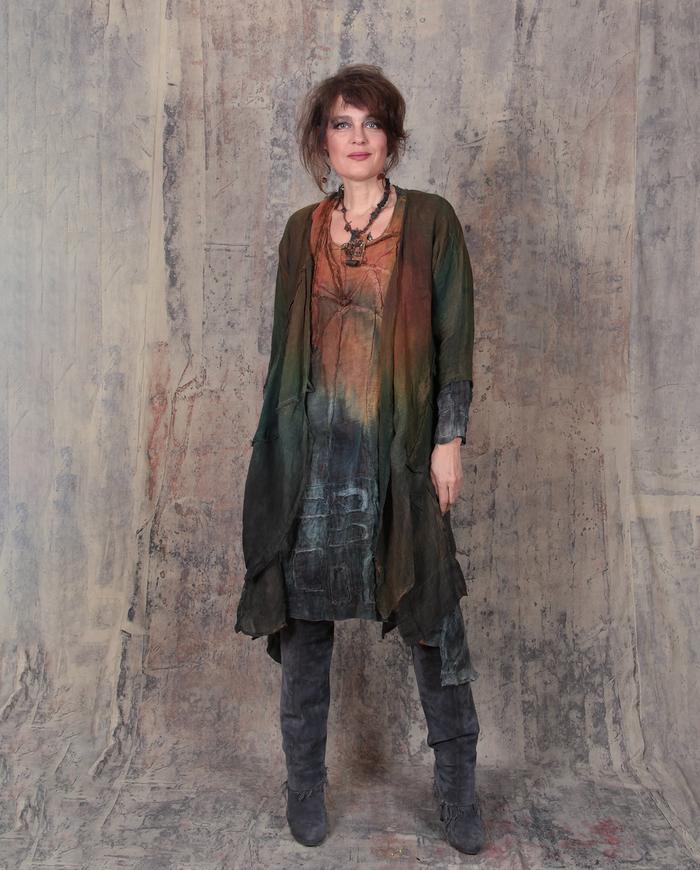 'rising sun' ombre detailed Belgian linen gauze dress/tunic