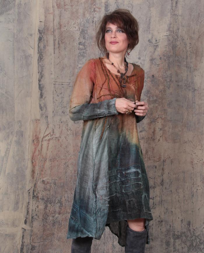 'rising sun' ombre detailed Belgian linen gauze dress/tunic