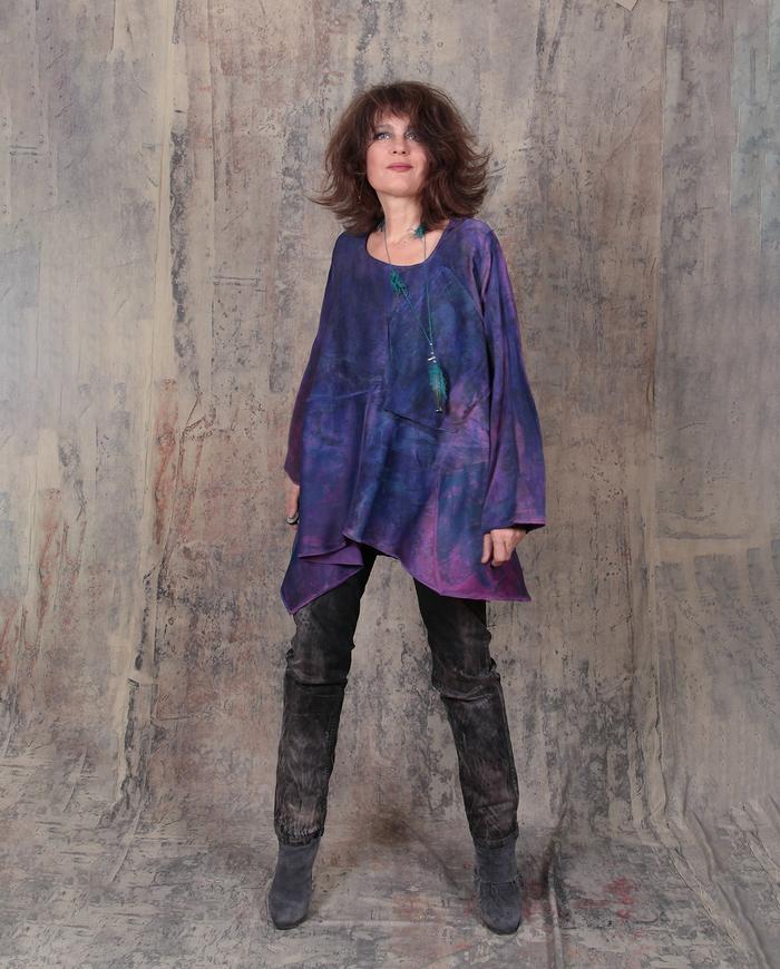 deep purple violet tunic with hidden pockets