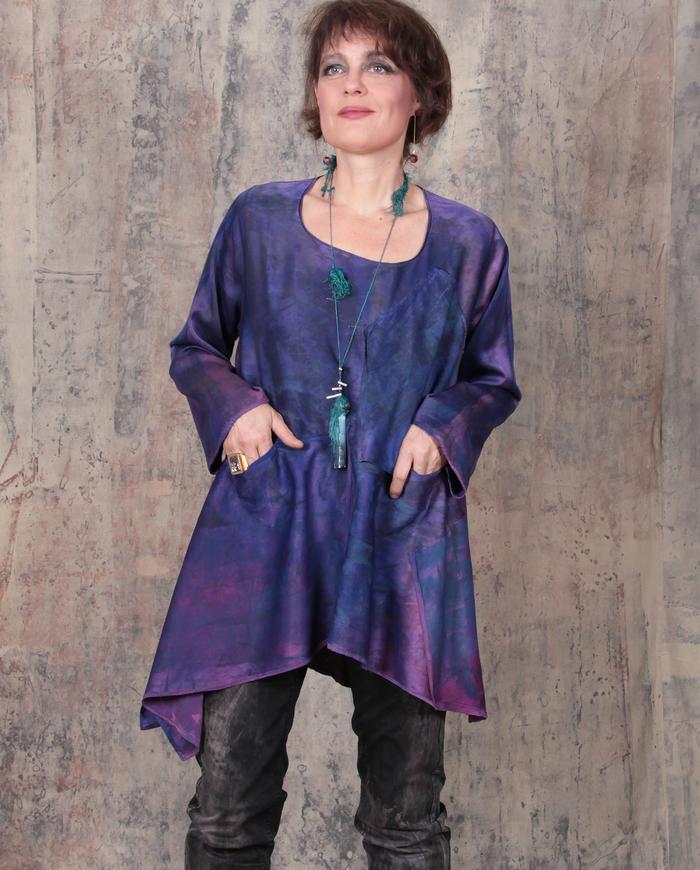 deep purple violet tunic with hidden pockets