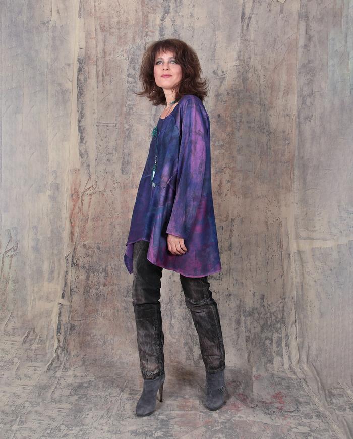 deep purple violet tunic with hidden pockets