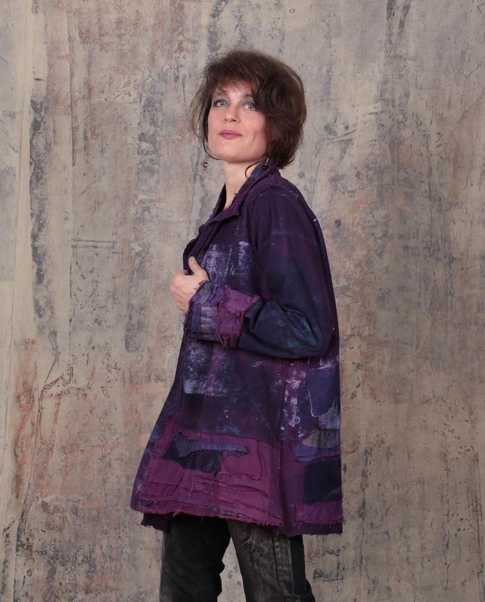 detailed hand-painted jacket in deep violet