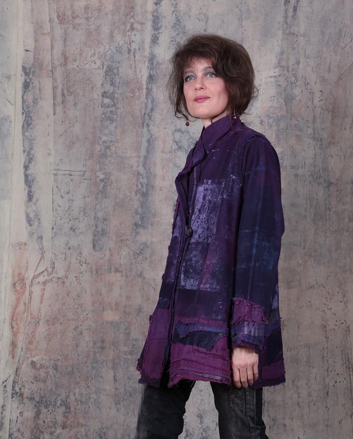 detailed hand-painted jacket in deep violet