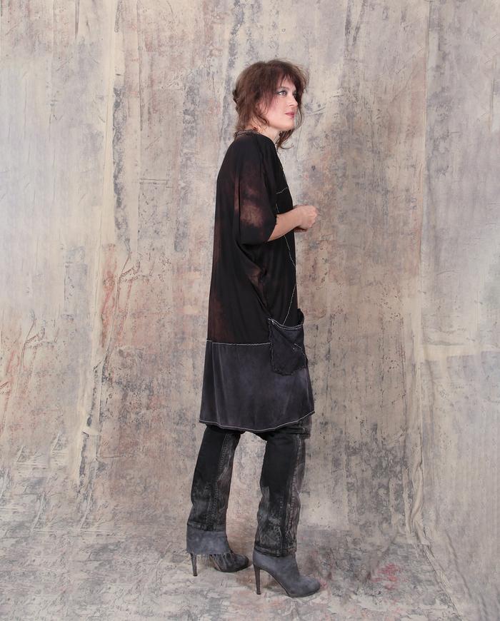asymmetrical avant-garde oversized fall dress in black and earth
