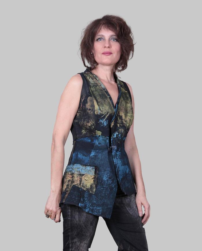 couture hand-painted asymmetrical avant-garde wrap top