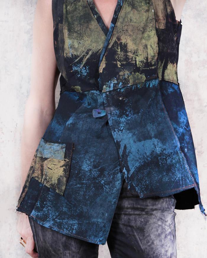 couture hand-painted asymmetrical avant-garde wrap top