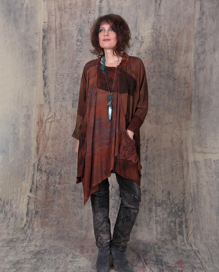 burnt caramel detailed patchwork swing tunic