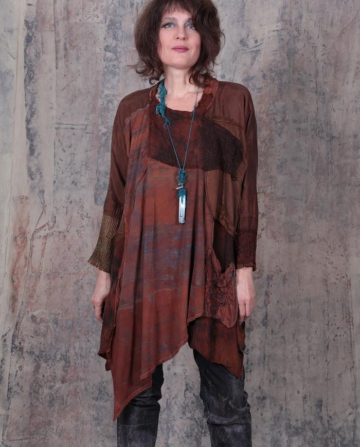 burnt caramel detailed patchwork swing tunic