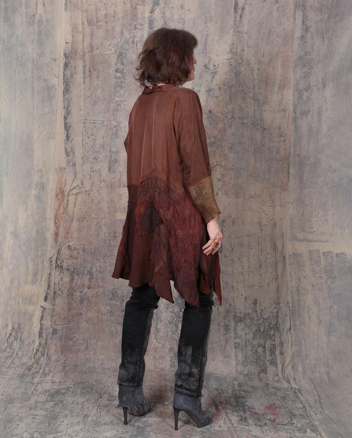 burnt caramel detailed patchwork swing tunic