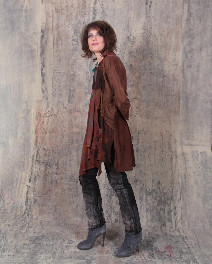 burnt caramel detailed patchwork swing tunic