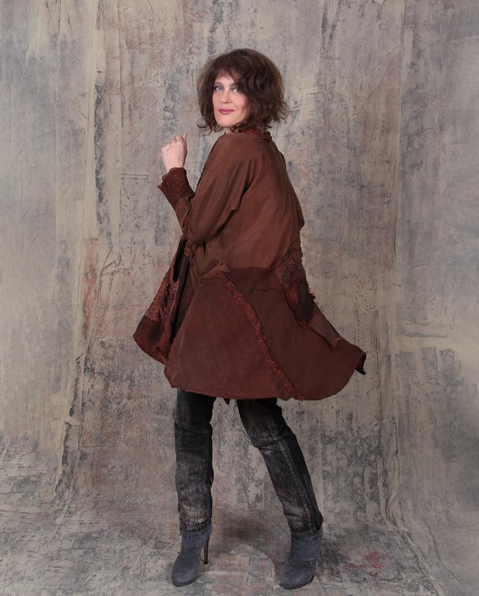 burnt caramel detailed patchwork swing tunic