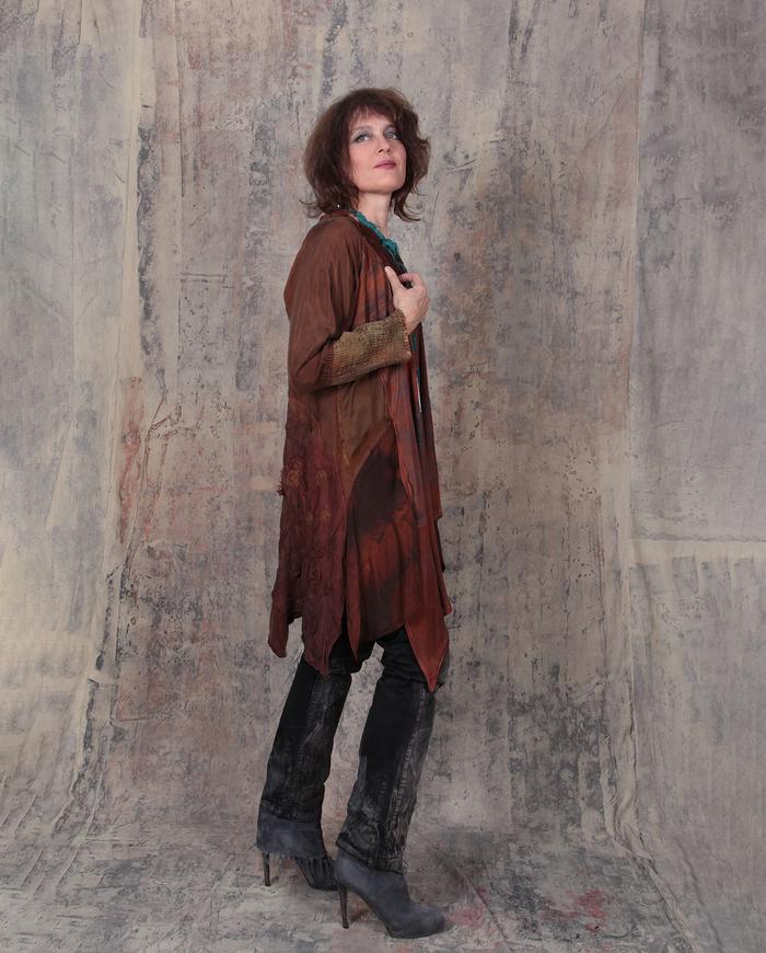 burnt caramel detailed patchwork swing tunic