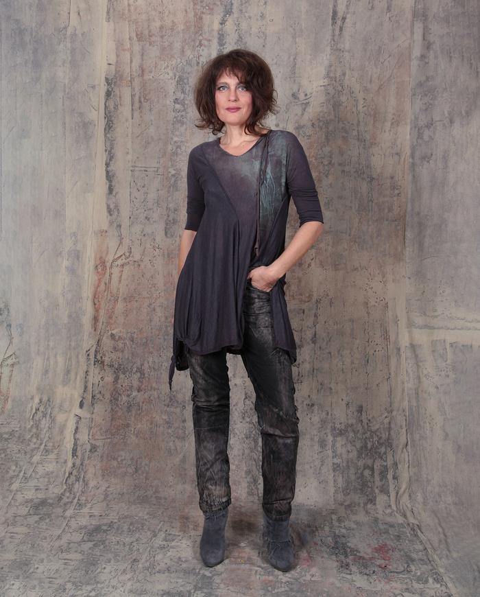 modern asymmetrical fine knit top/layering tunic in ink indigo