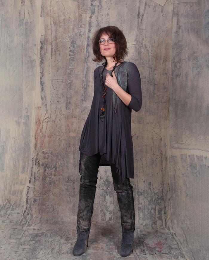 modern asymmetrical fine knit top/layering tunic in ink indigo