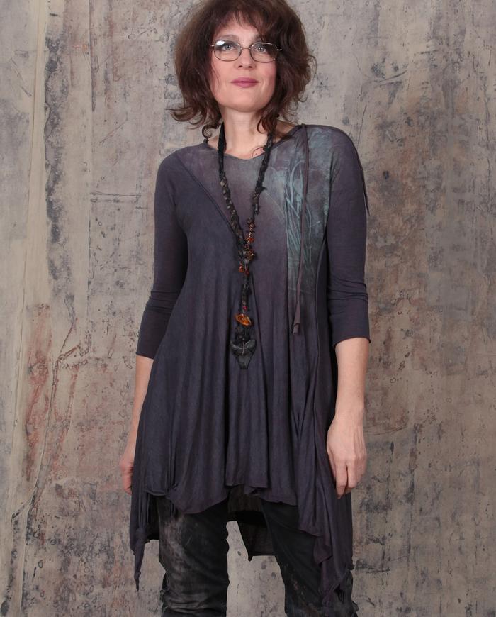 modern asymmetrical fine knit top/layering tunic in ink indigo