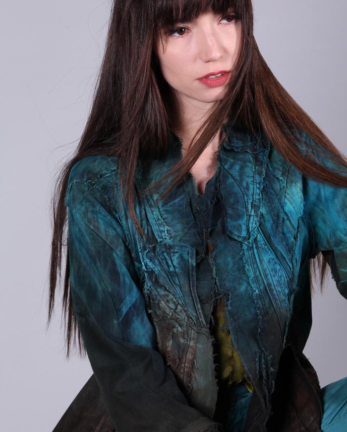 distressed highly detailed teal/rust short jacket