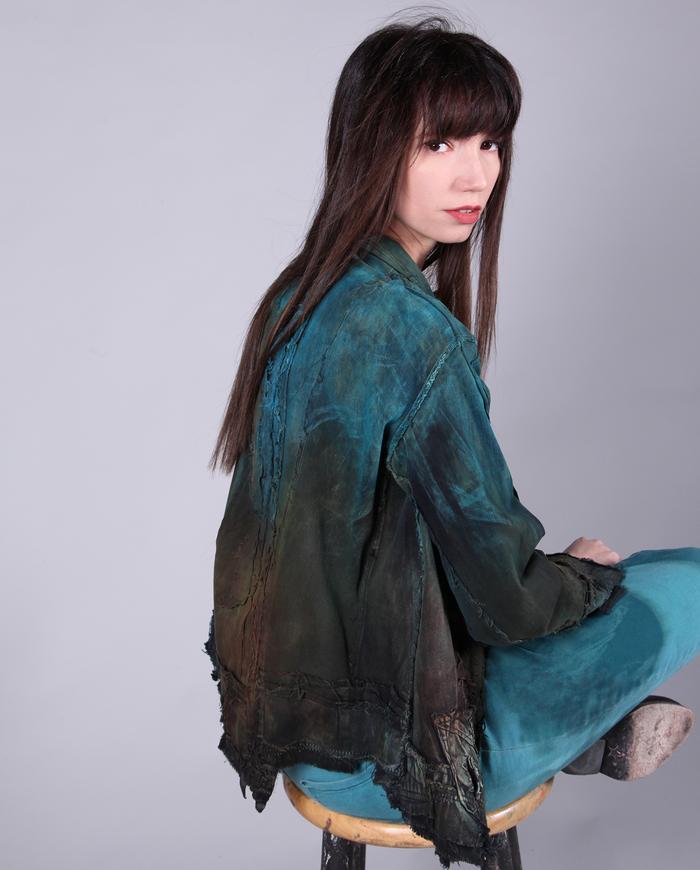 distressed highly detailed teal/rust short jacket
