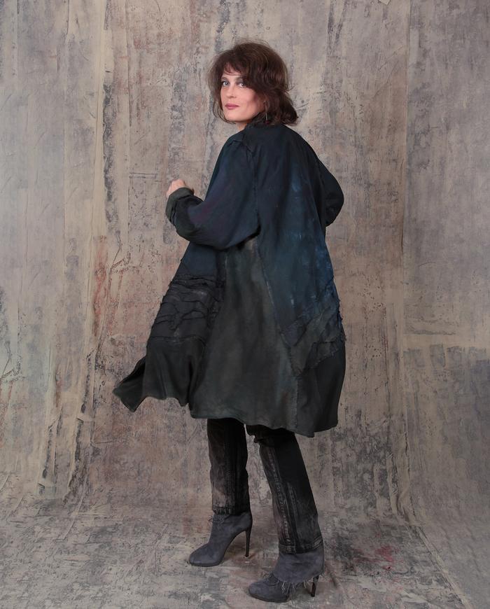 one-size-fits-all silk dark greens/gray jacket/coat