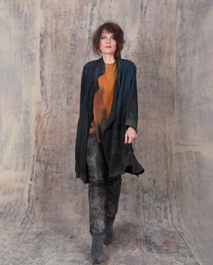 one-size-fits-all silk dark greens/gray jacket/coat