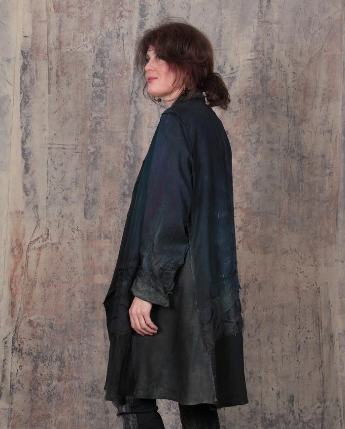 one-size-fits-all silk dark greens/gray jacket/coat