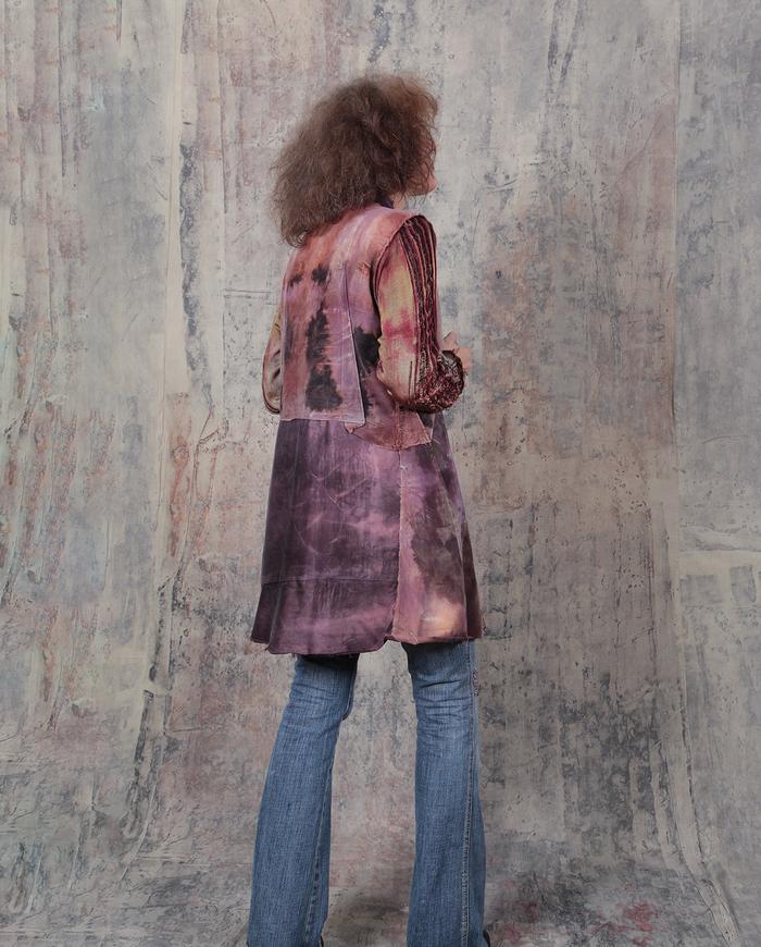 distressed edgy modern sculpted kaftan in mauve and rust