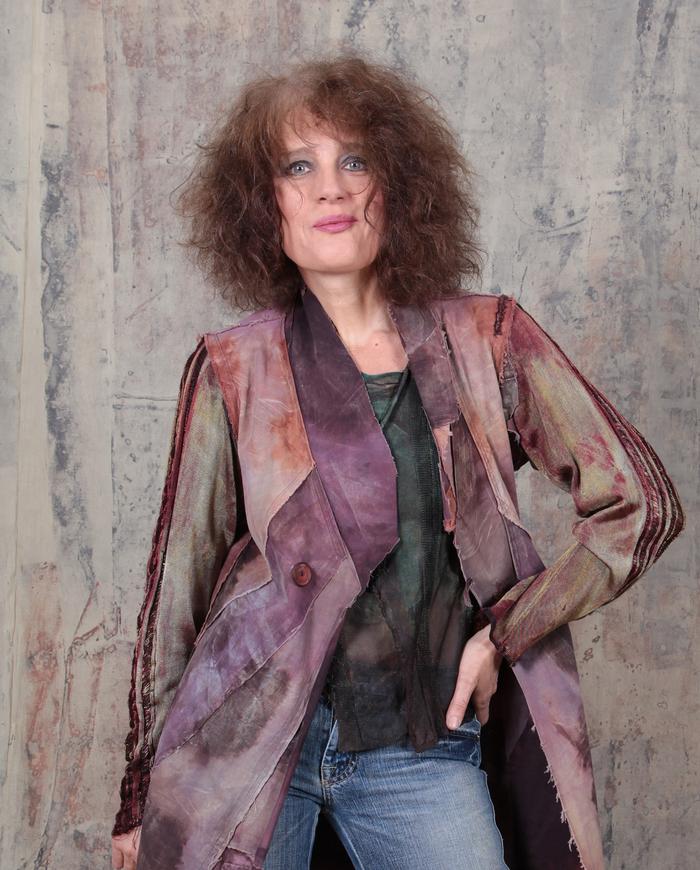 distressed edgy modern sculpted kaftan in mauve and rust