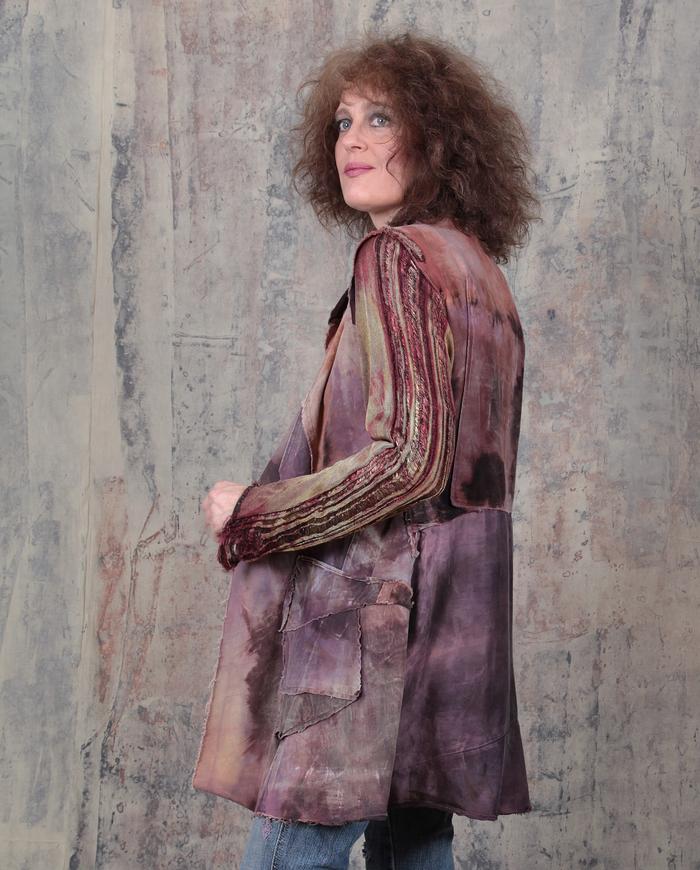 distressed edgy modern sculpted kaftan in mauve and rust