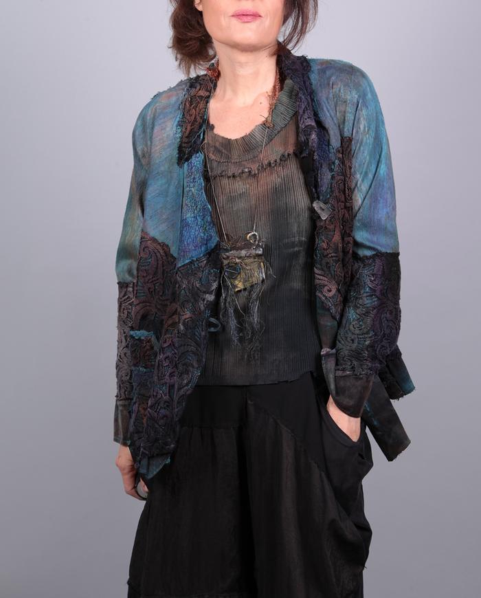 'over the rainbow' lace overlay silk short jacket