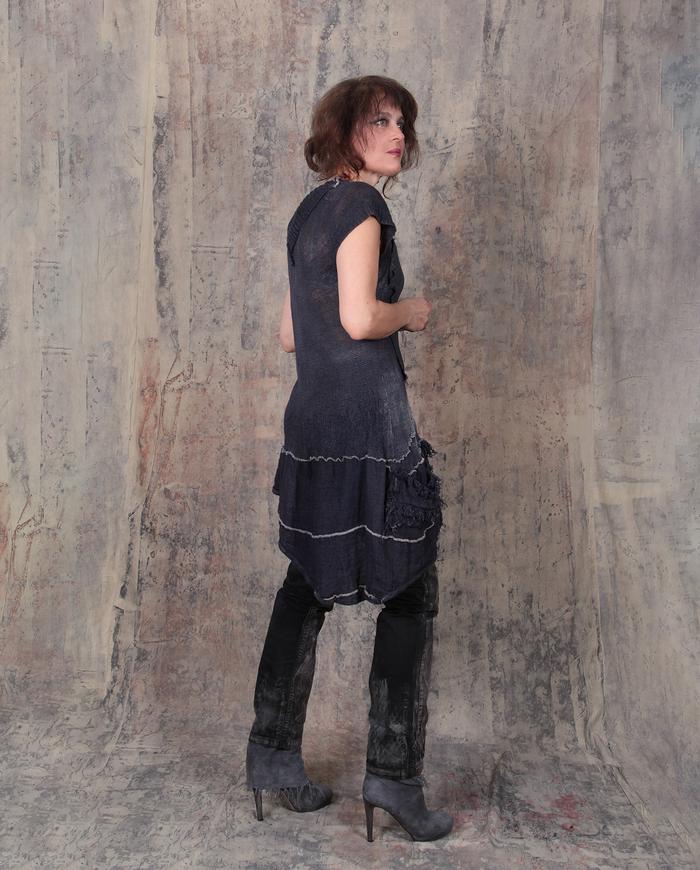 playful asymmetrical linen knit tunic in indigo