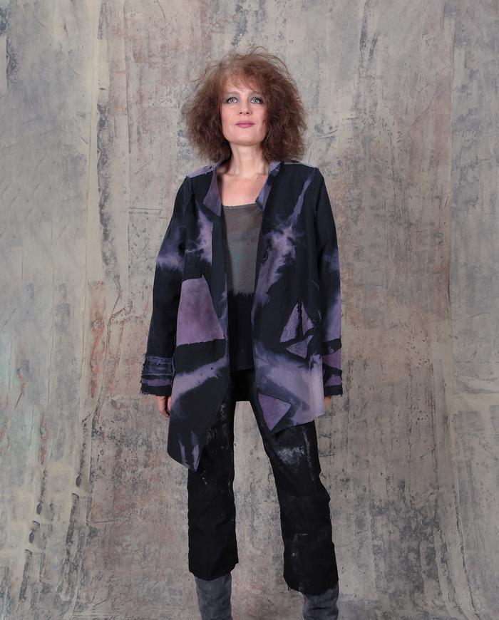 oversized asymmetrical black and violet jacket