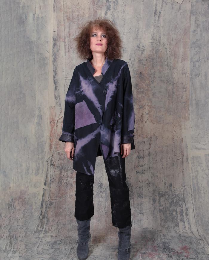 oversized asymmetrical black and violet jacket