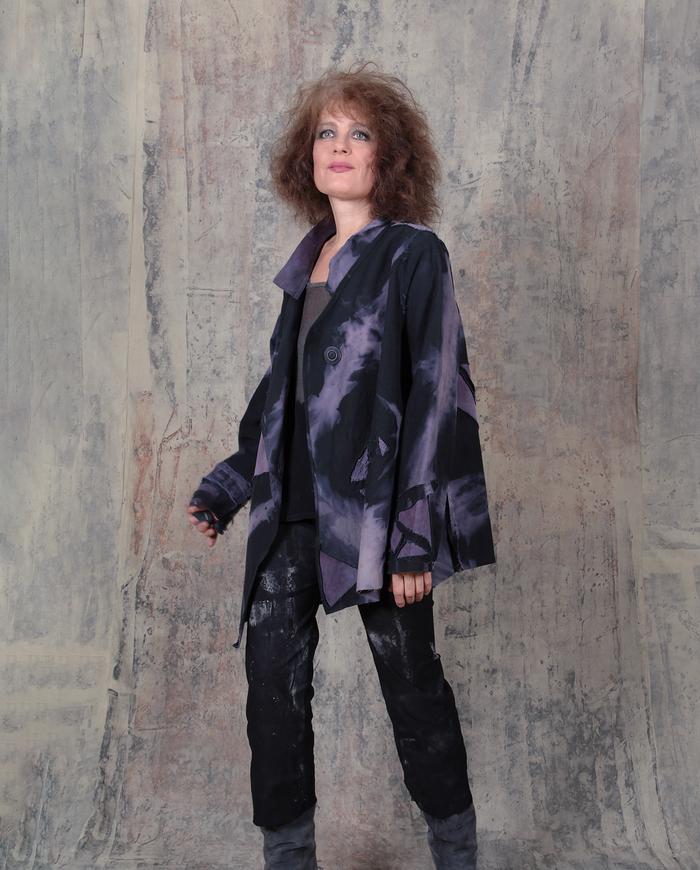 oversized asymmetrical black and violet jacket