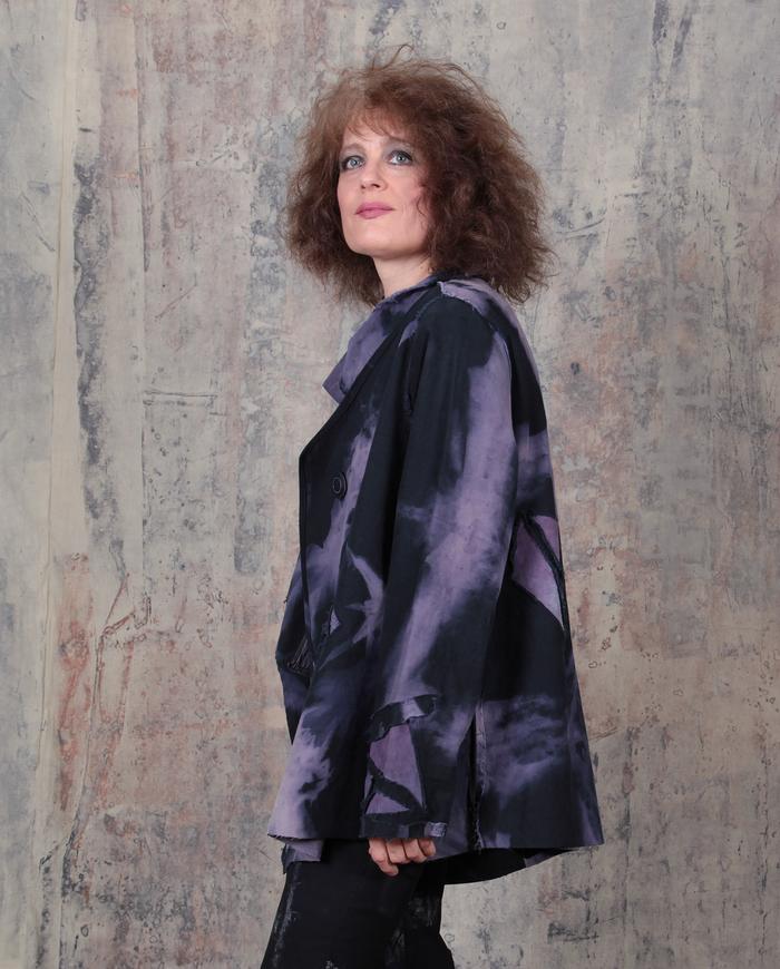 oversized asymmetrical black and violet jacket
