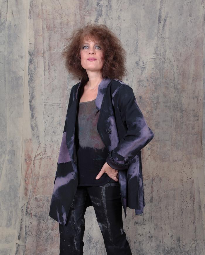 oversized asymmetrical black and violet jacket