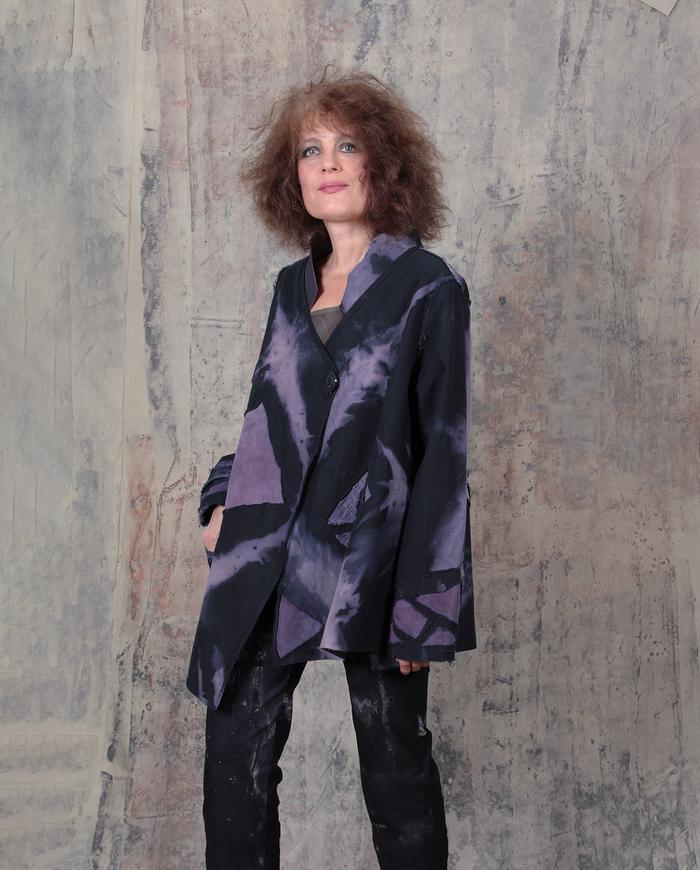 oversized asymmetrical black and violet jacket