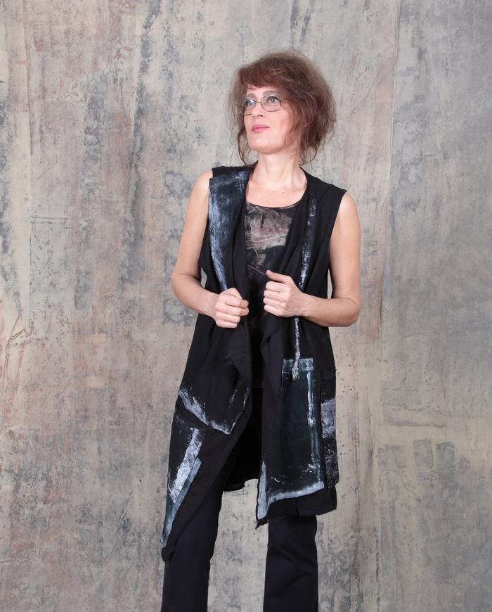 asymmetrical geometric patchwork black and white vest