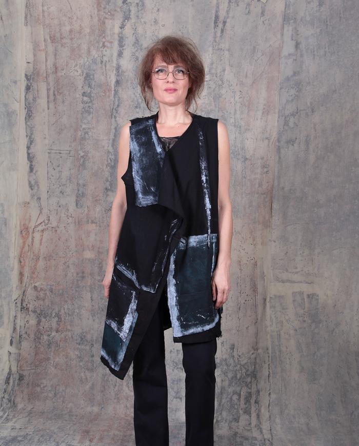 asymmetrical geometric patchwork black and white vest