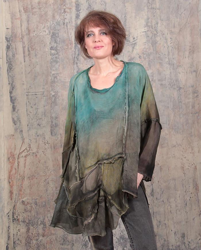 semi-sheer reversible painted silk tunic